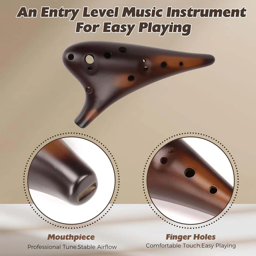 12-Hole Alto C Ceramic Ocarina – Straw-Fired, Collectible, with Protective Case
