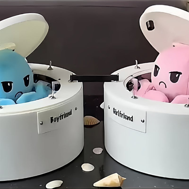 Plush octopus guarding the treasure box