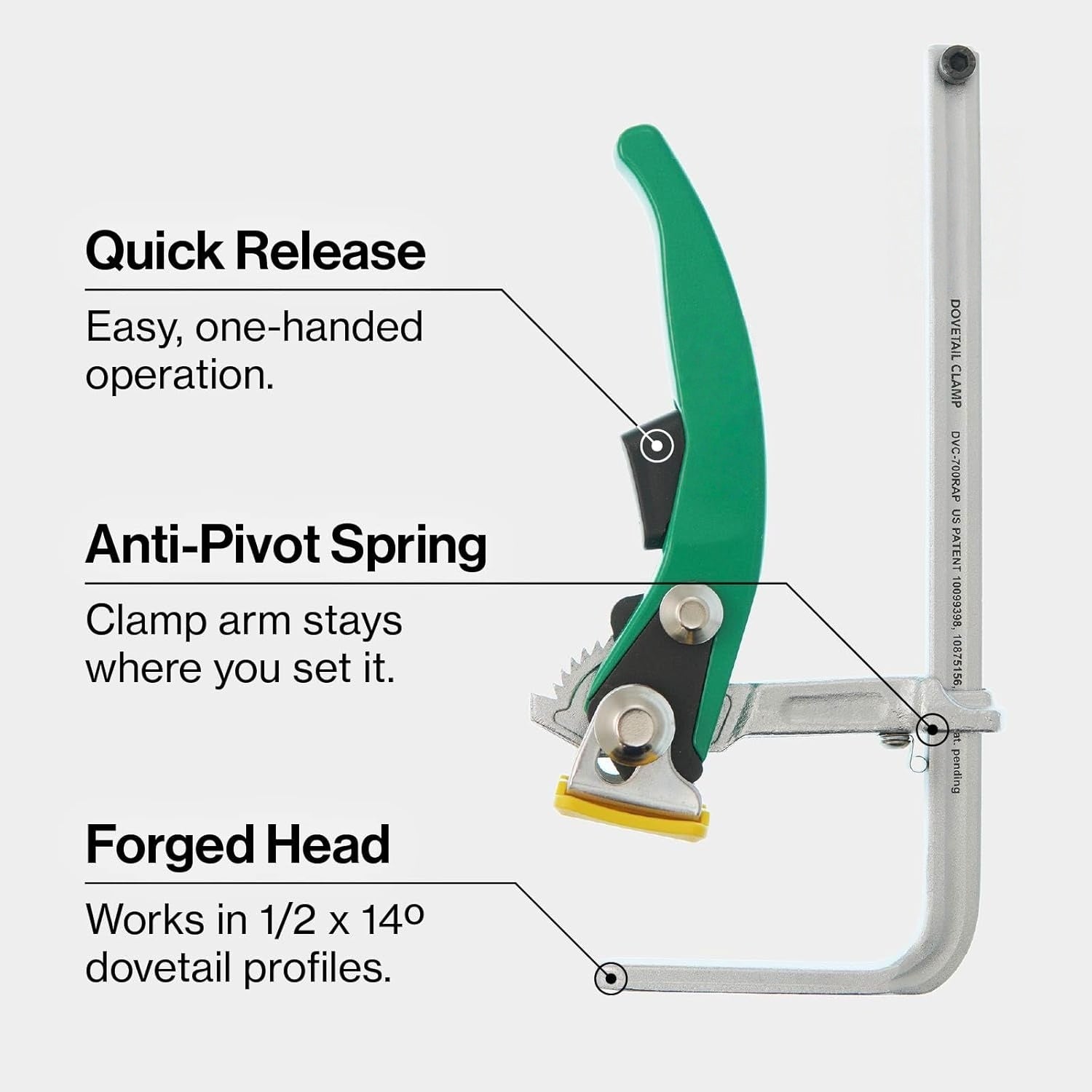 Trackless Dovetail Ratchet Clamp with Instant-Pump Mechanical Lever & Pro-Grade Heavy-Duty Down-Force
