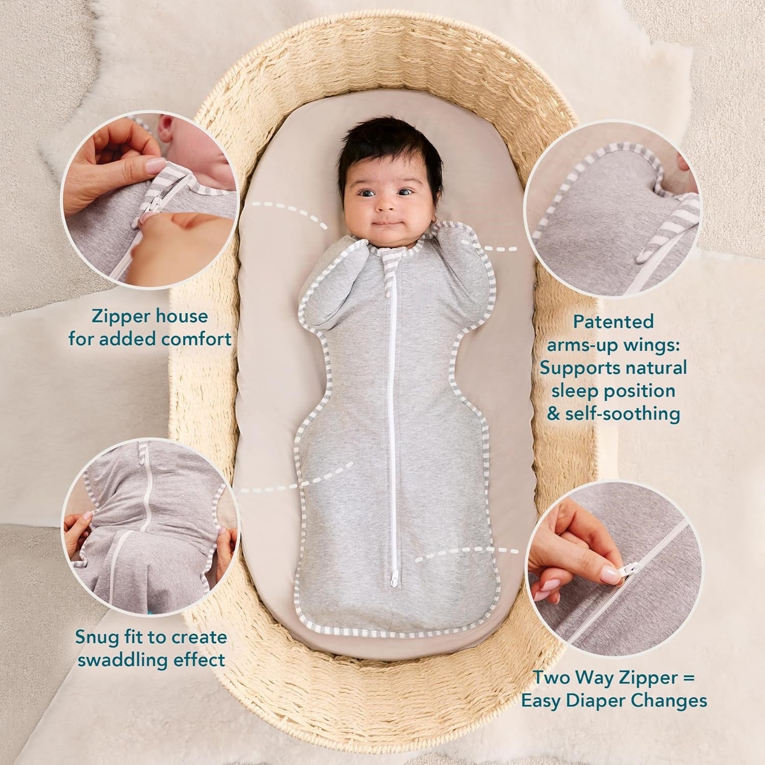 Baby Self-Soothing Swaddle Blanket with Natural Arms-Up Sleep Position & Moro Reflex Protection