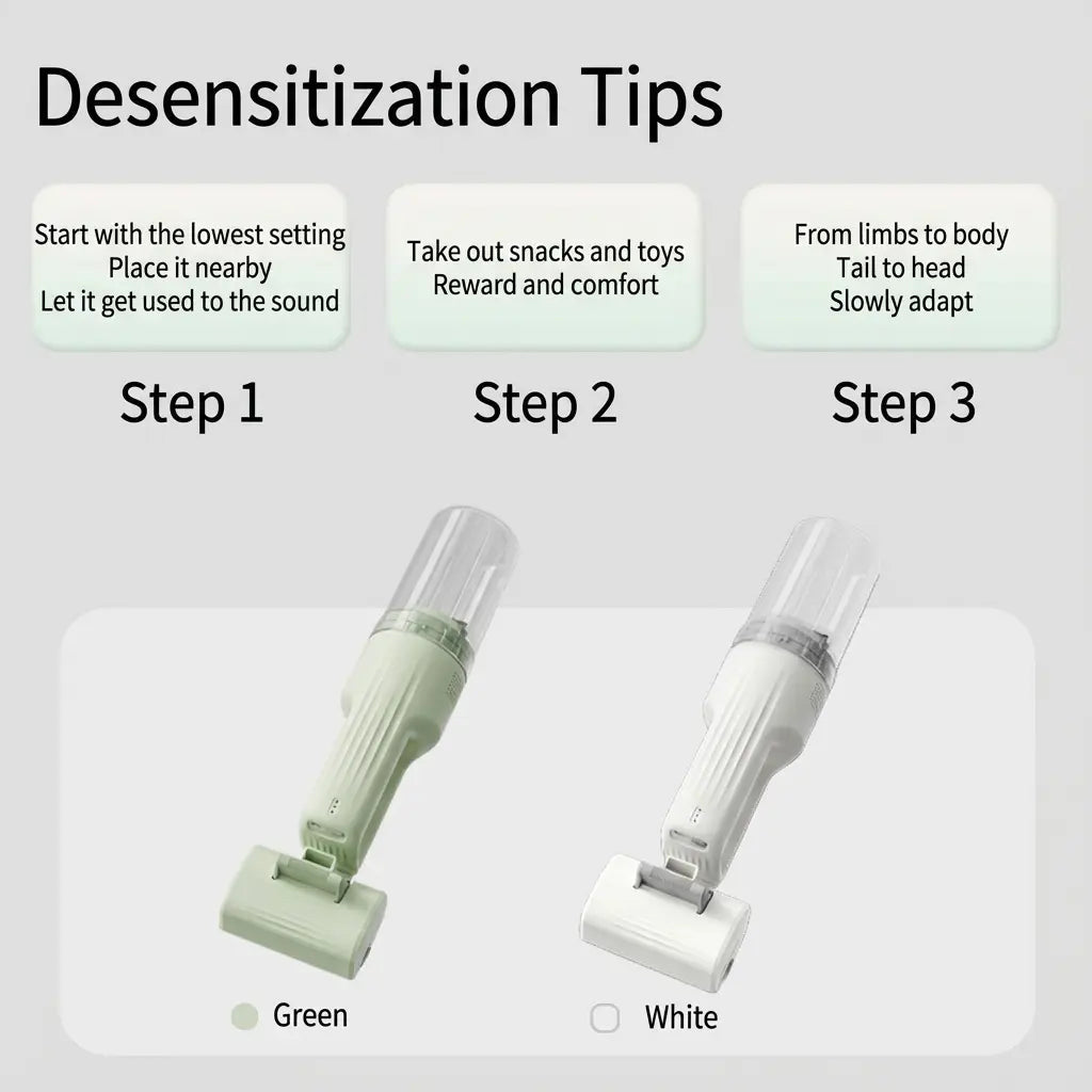 Wireless Pet Grooming Vacuum Brush – 3 Adjustable Combs with Ultra-Quiet Suction