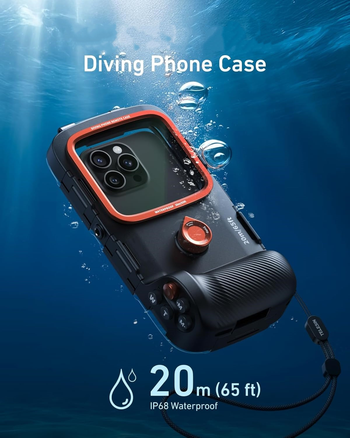Universal Underwater Phone Case – IP68 to 20m, Bluetooth Shutter Control, Fits 5.4–6.9″ Phones