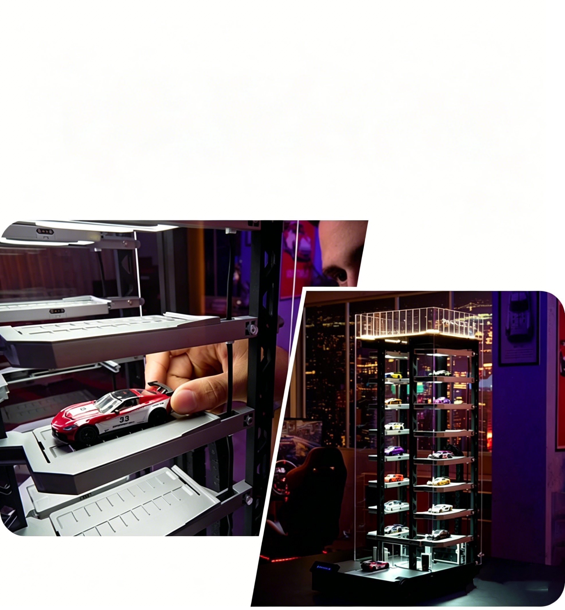 Smart Display Garage for 1:64 Scale Models – App-Controlled, 14 Slots, PRO Recognition Available