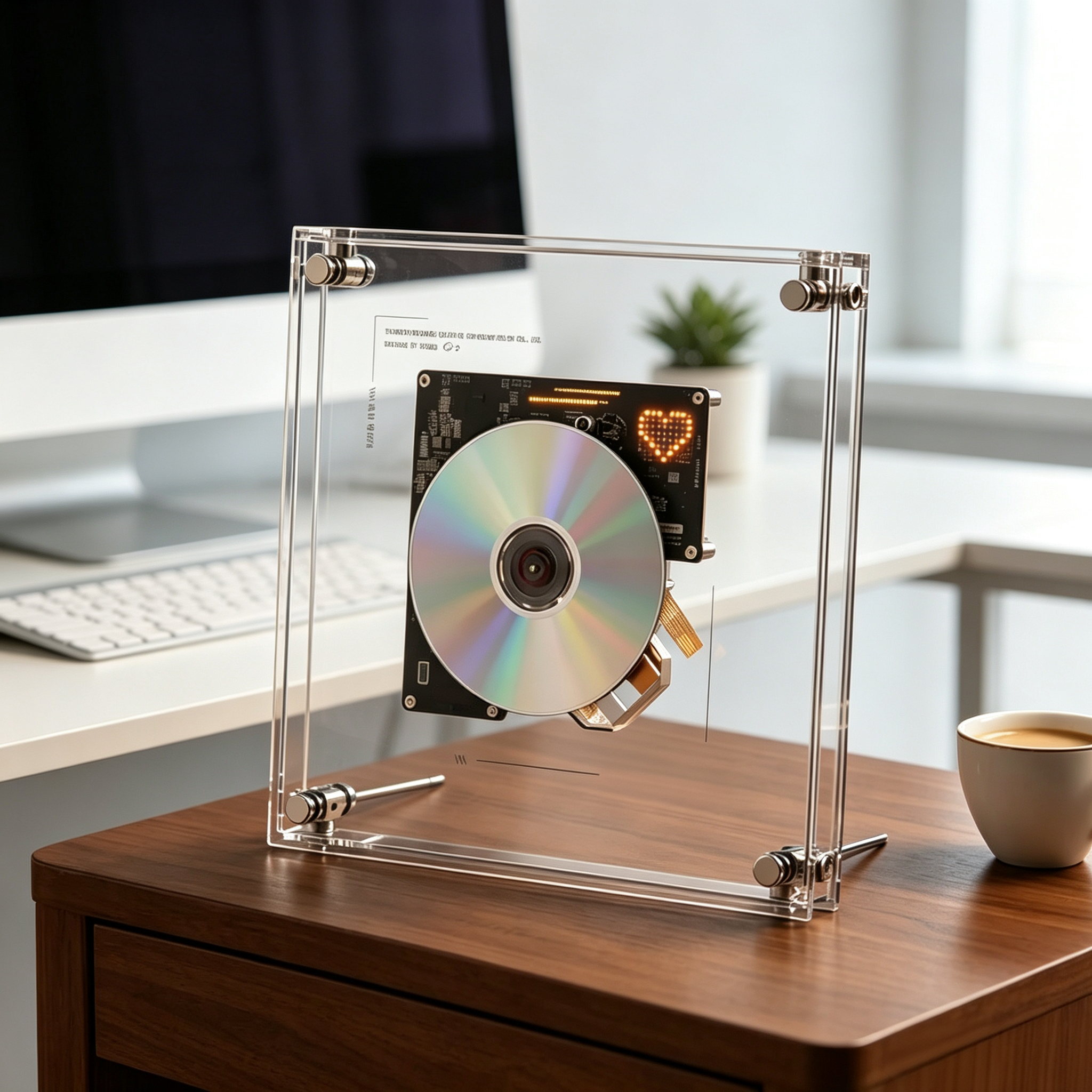 Transparent Frame CD Player with Living Art Design, Bluetooth Audio & Wall-Mount Music Display