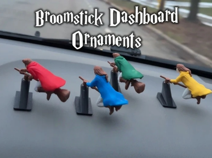 Witch and Wizard Broomstick Dashboard Drift Ornaments - Fantasy Car Decoration