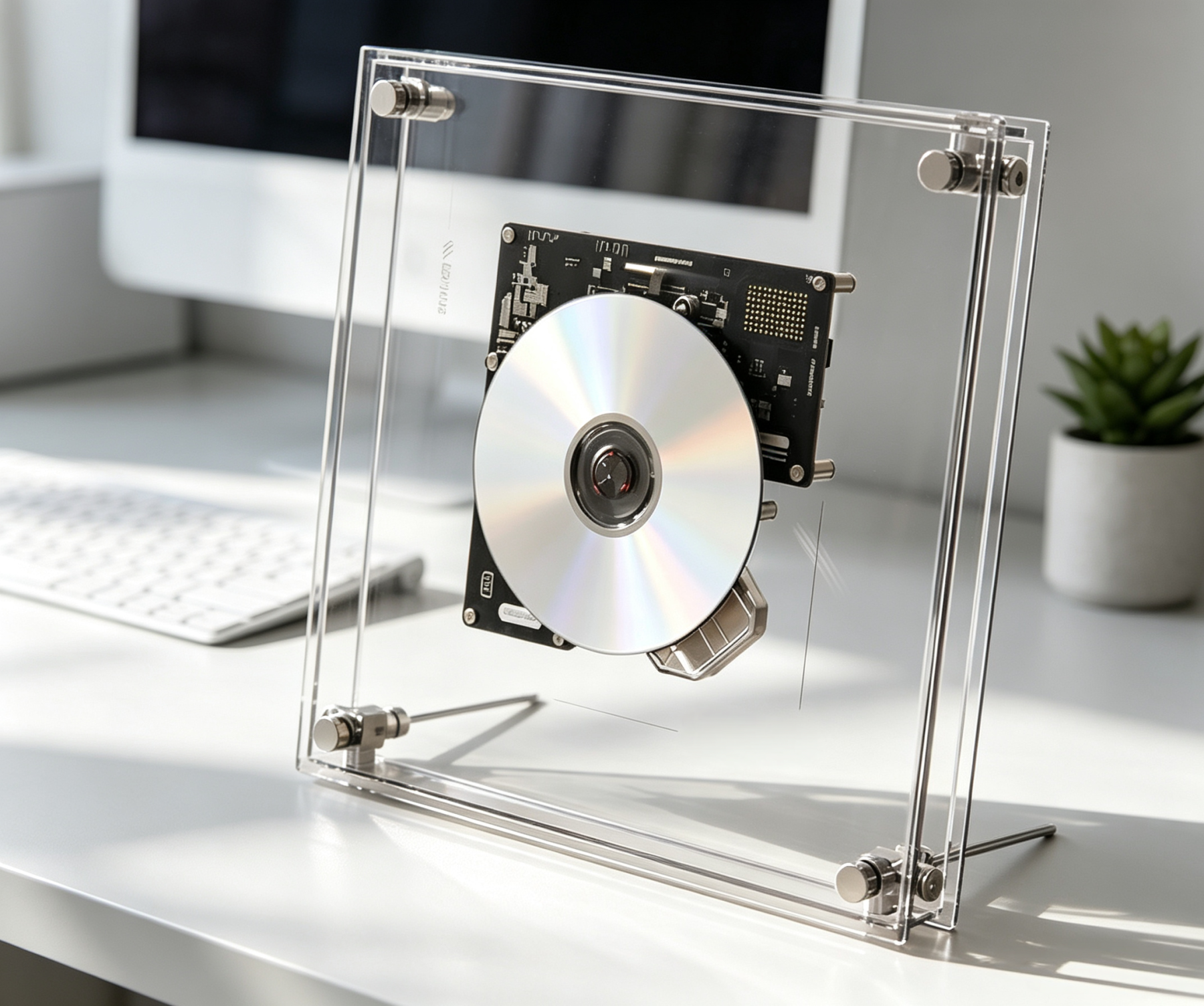 Transparent Frame CD Player with Living Art Design, Bluetooth Audio & Wall-Mount Music Display