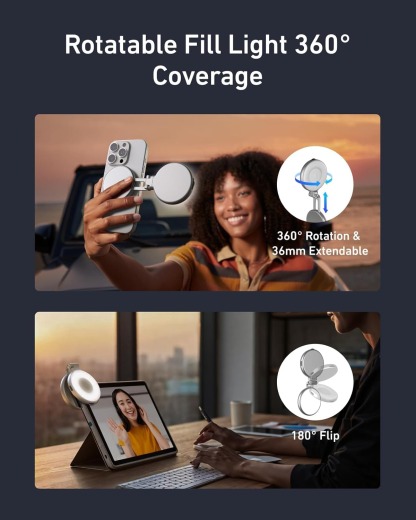 Magnetic Selfie Fill Light with Built-In Mirror