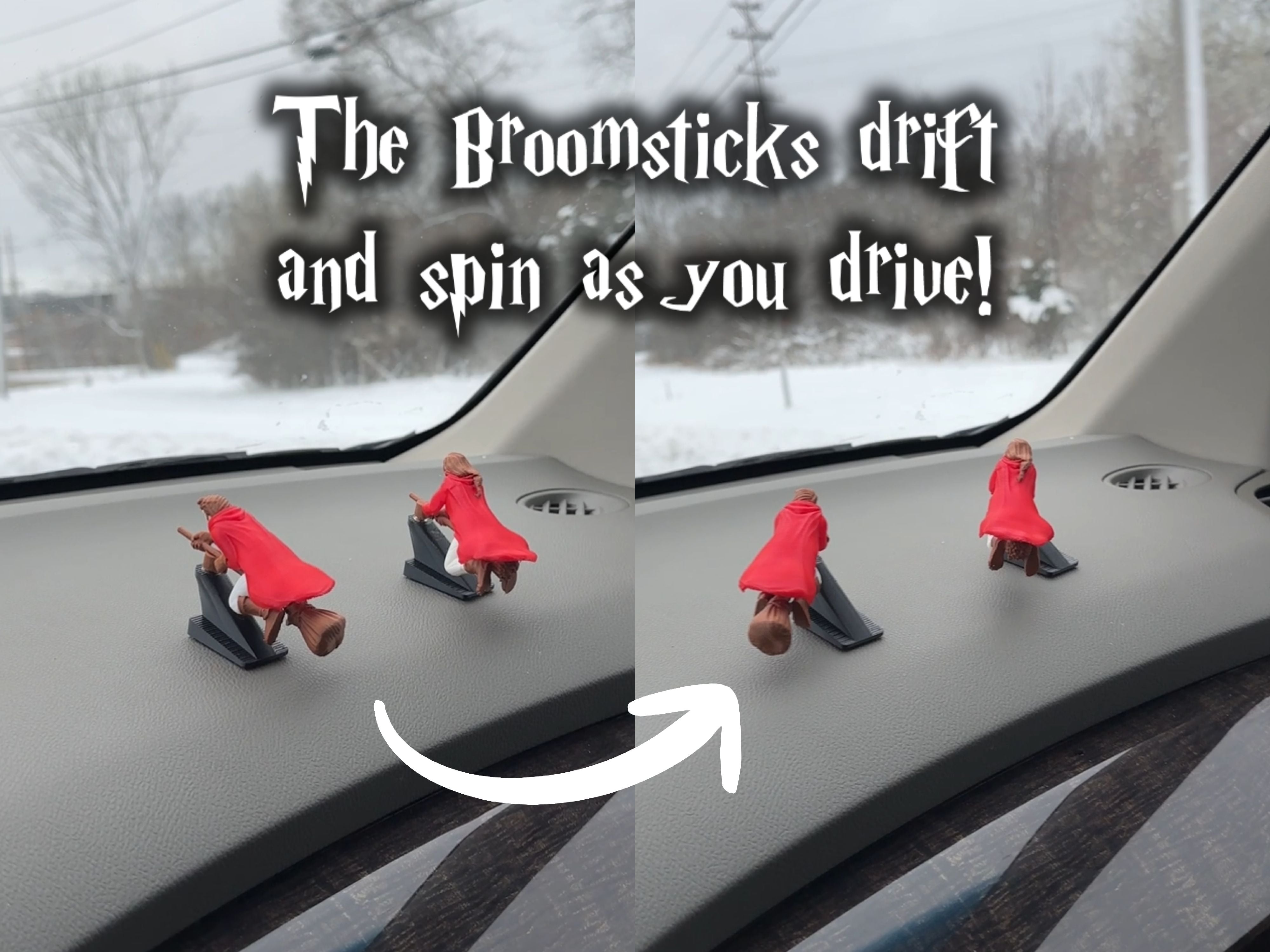 Witch and Wizard Broomstick Dashboard Drift Ornaments - Fantasy Car Decoration