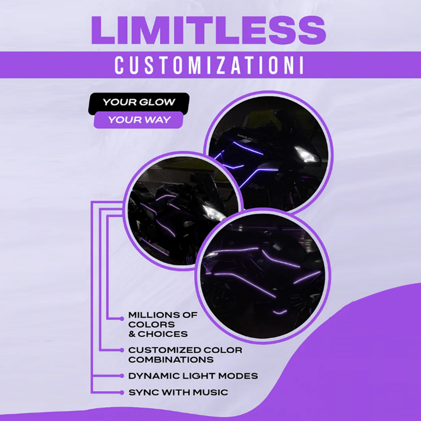 Motorcycle LED fluorescent lights wrapped all over