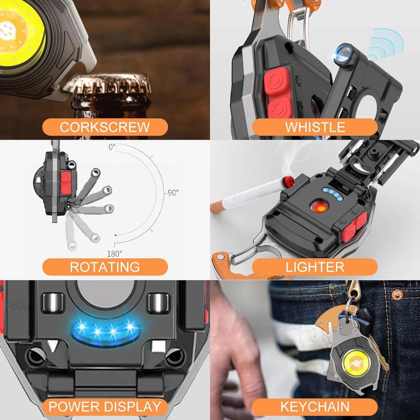 Keychain work light, LED multi-functional power light