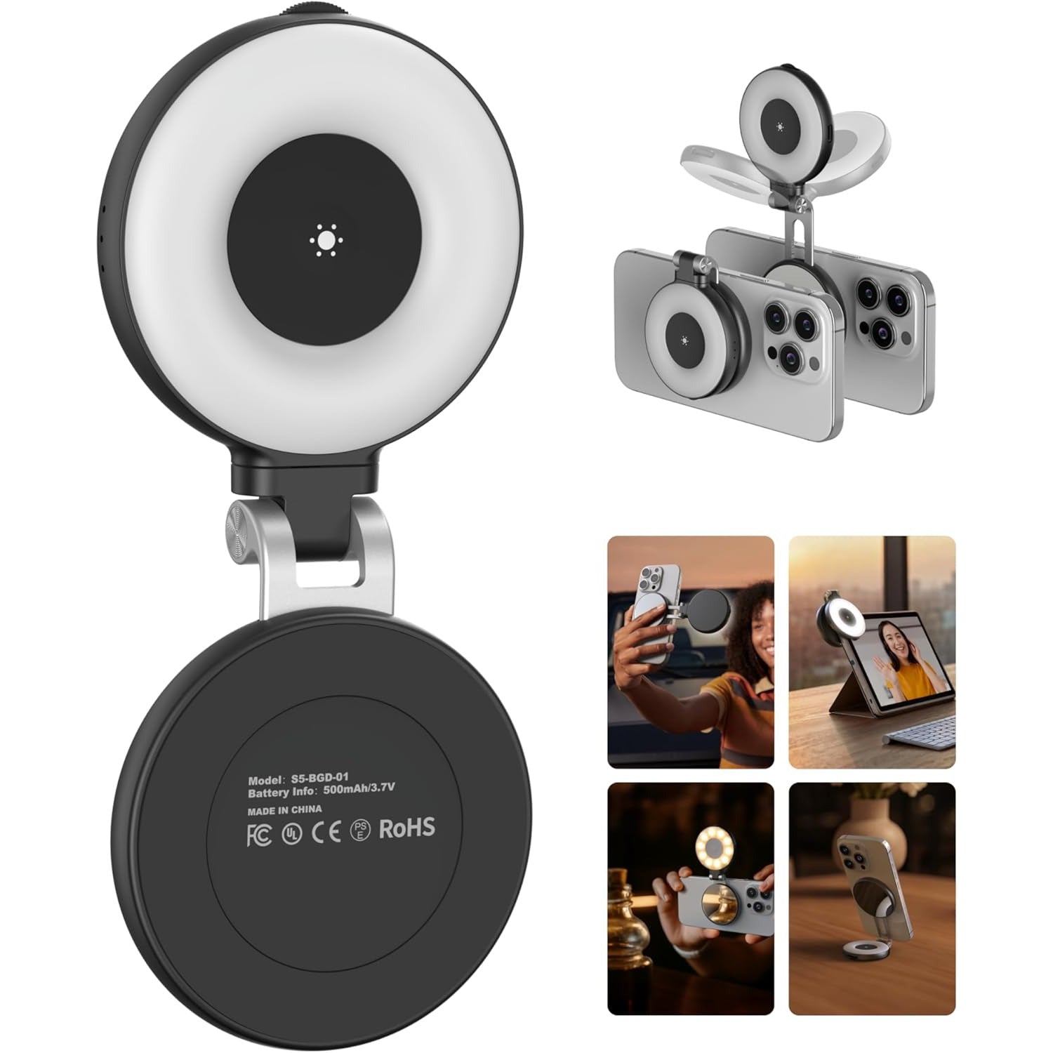 Magnetic Selfie Fill Light with Built-In Mirror