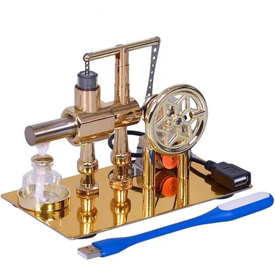 Hot Air Stirling Motor Power Generator – Alpha Engine Model with LED Lights