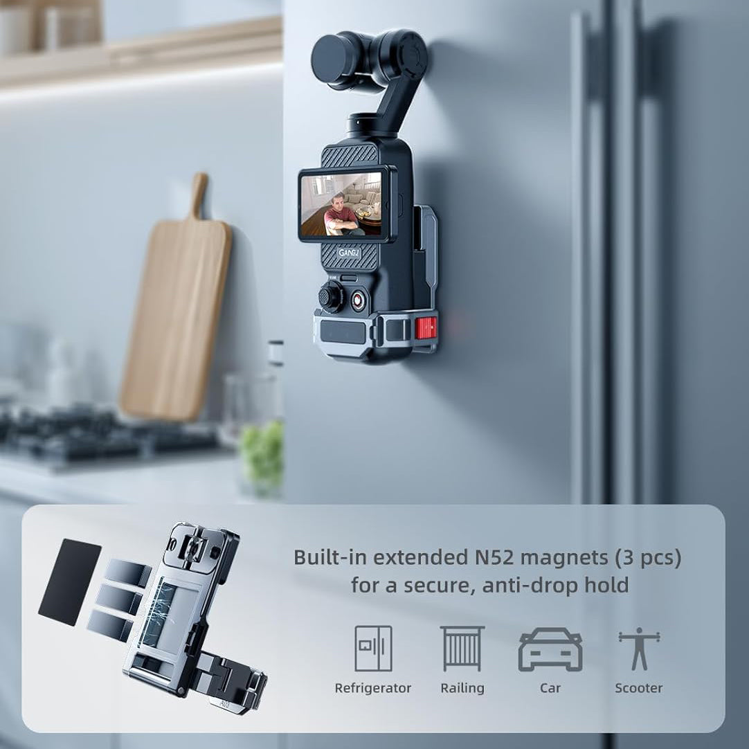 Magnetic Mount for DJI Osmo Pocket 3 – Adjustable 180° Angle, Strong N52 Magnets