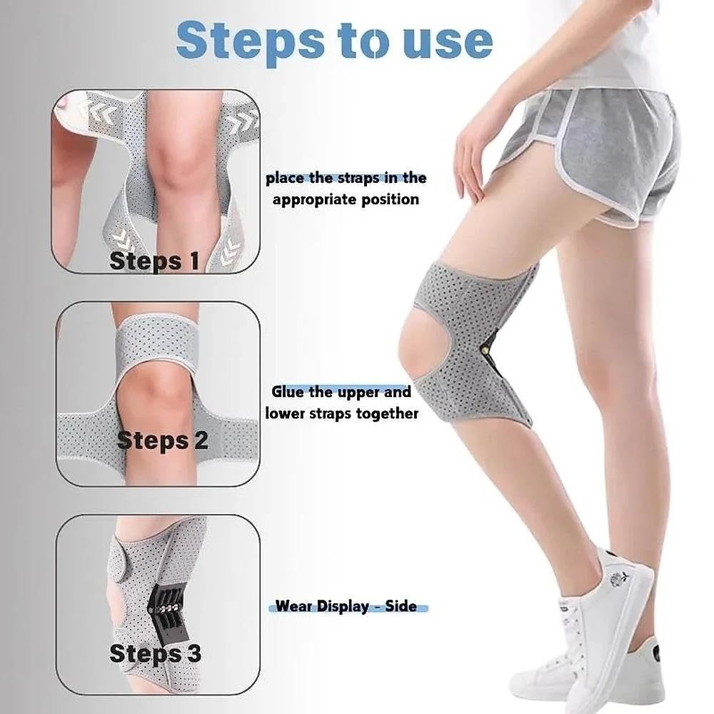 Joint Power Support Knee Brace, with 4 Springs, Ergonomic Knee Stability Pad, Adjustable for Pain Relief