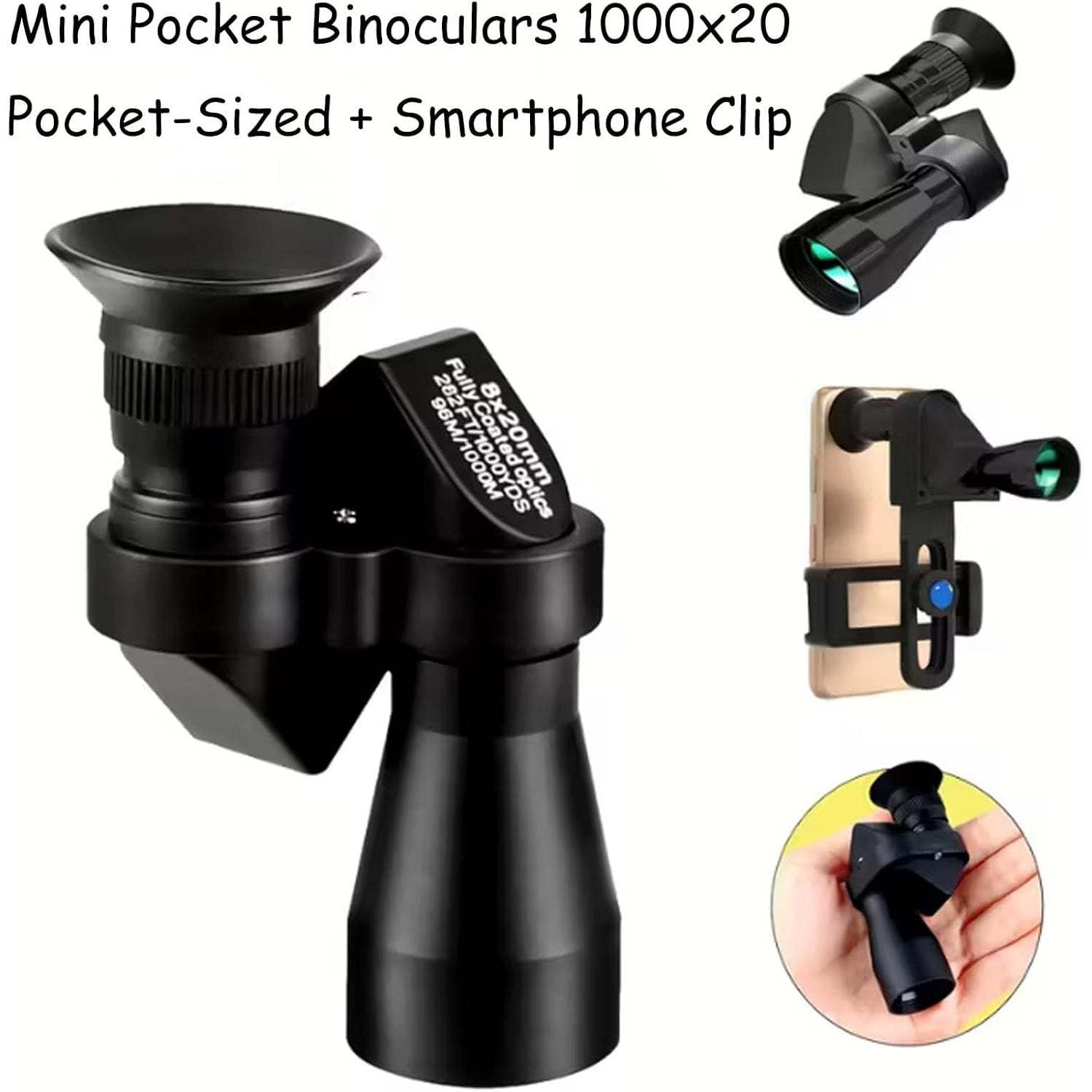Mini Pocket Binoculars 1000x20 – Compact & Portable with Smartphone Clip, Ideal for Outdoor Adventures