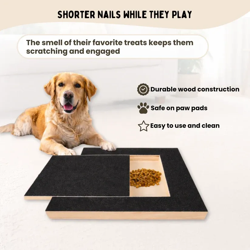 Wooden Dog Scratching Board with Extendable Sandpaper Nail File