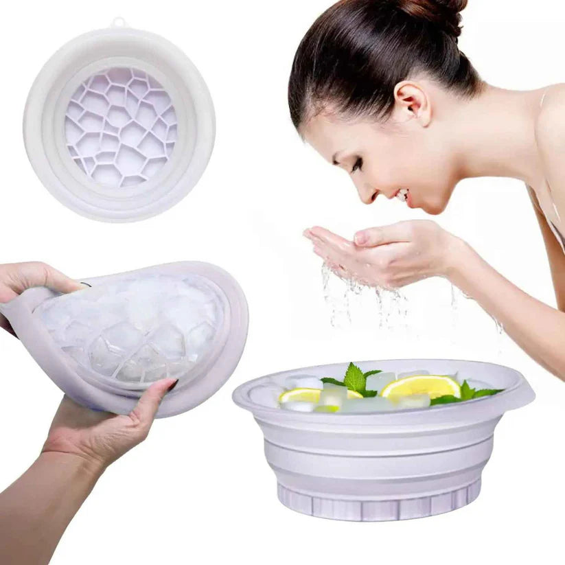 Collapsible Silicone Facial Ice Bowl – Built-in Ice Tray for Skincare,
