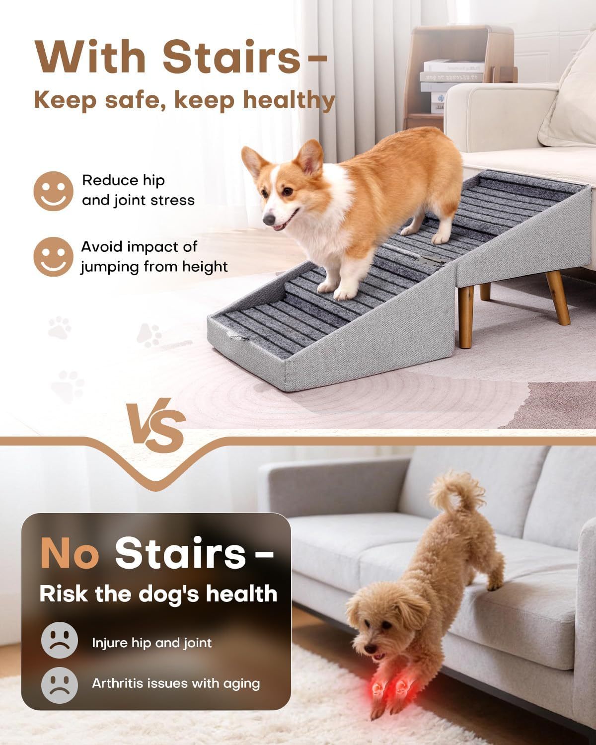 Foldable Dog Stairs Ottoman with Storage