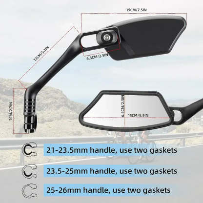 Bicycle Rearview Mirror – 360° Adjustable, Fits 21-26mm Handlebars