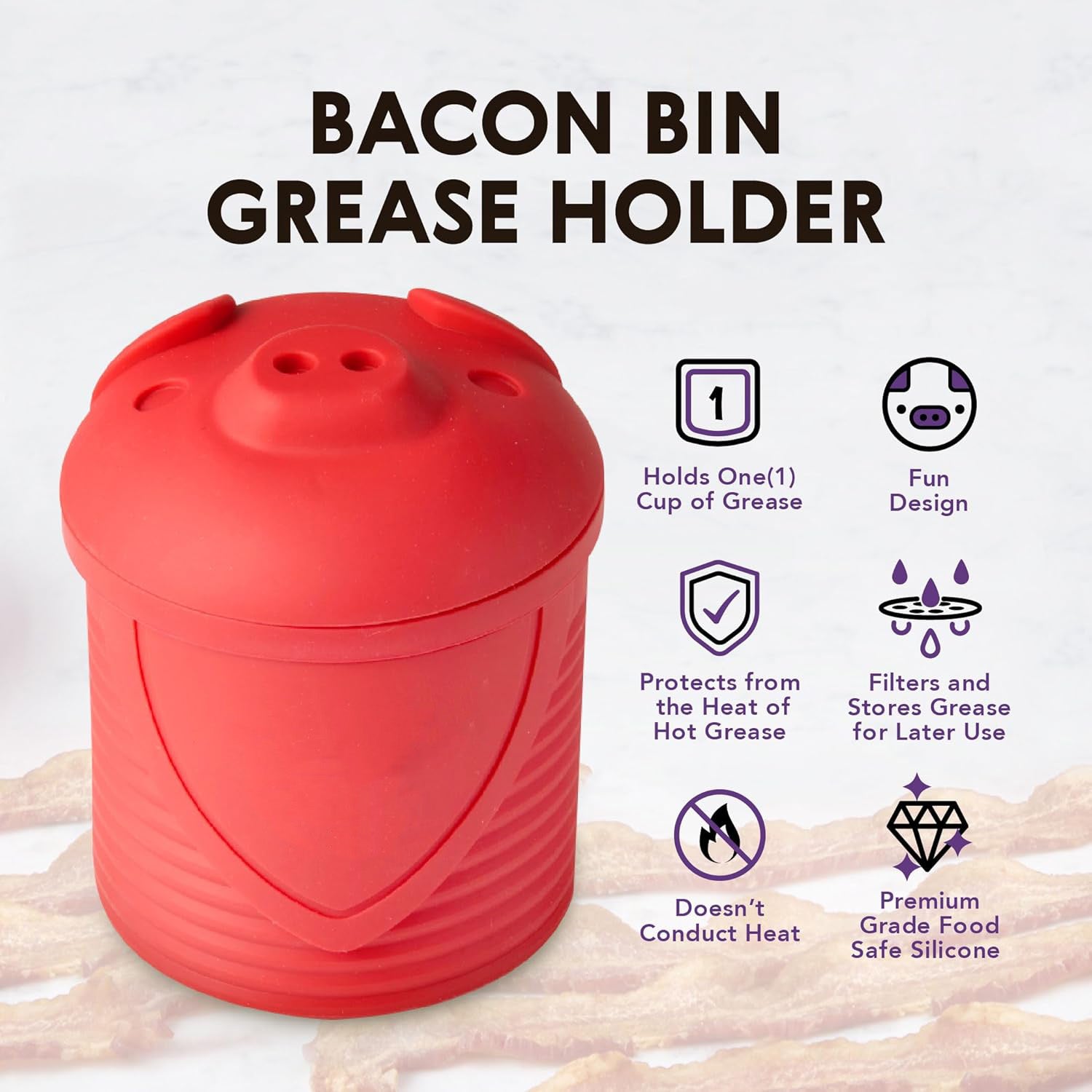 Bacon-Shaped Grease Collector with Detachable Filter – Fun and Practical Silicone Container