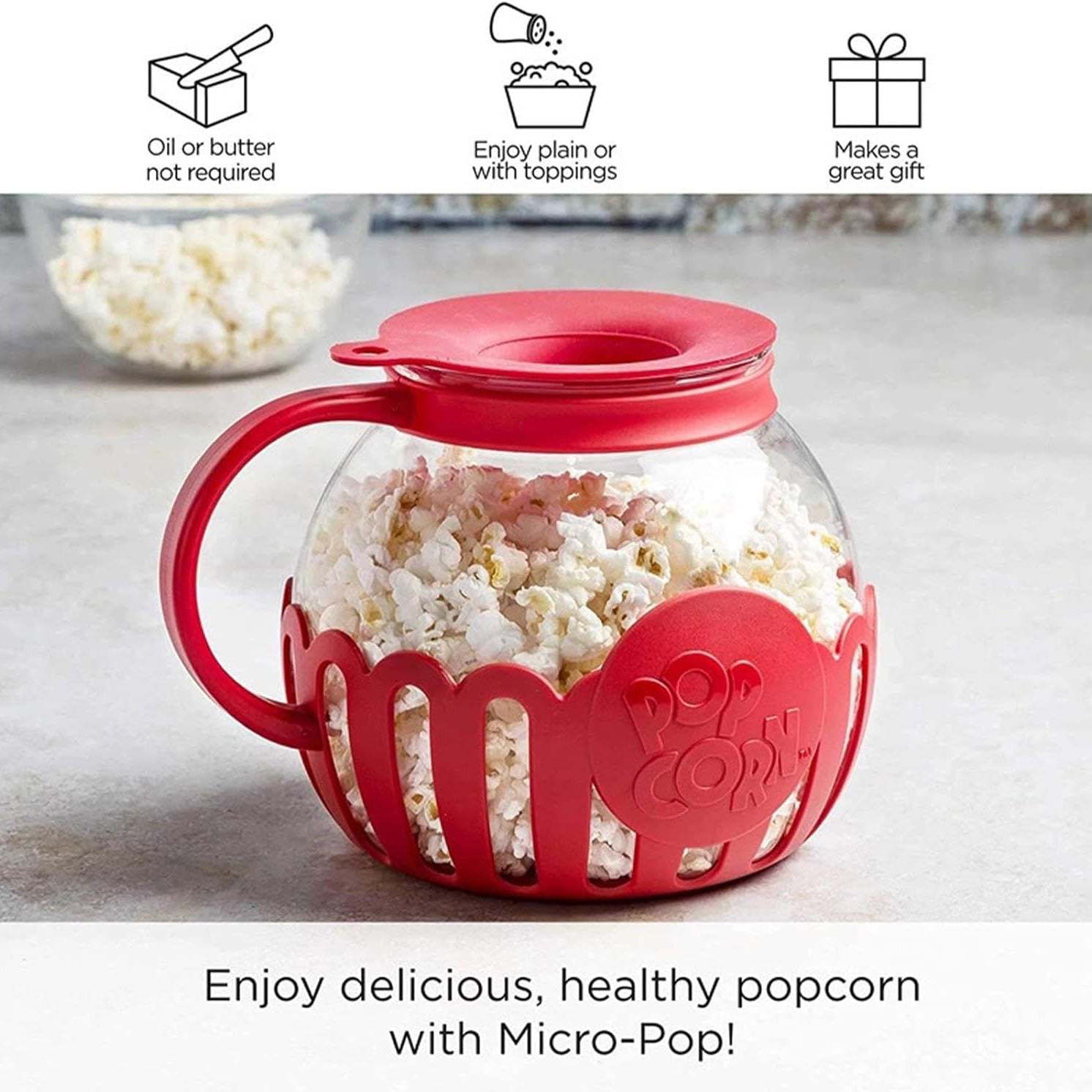 Popcorn Jar – Glass Popcorn Jar with Lid, Microwave Heat Resistant Borosilicate Glass