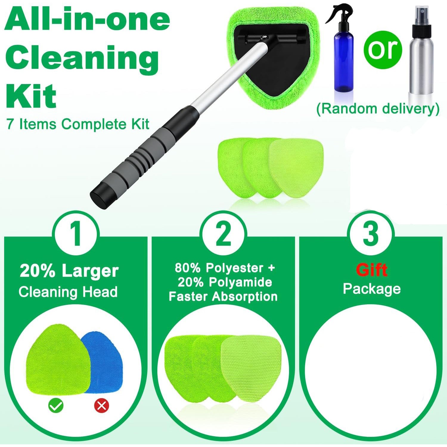 Windshield Cleaning Tool – Car Window Interior Cleaning Kit with Extendable Handle