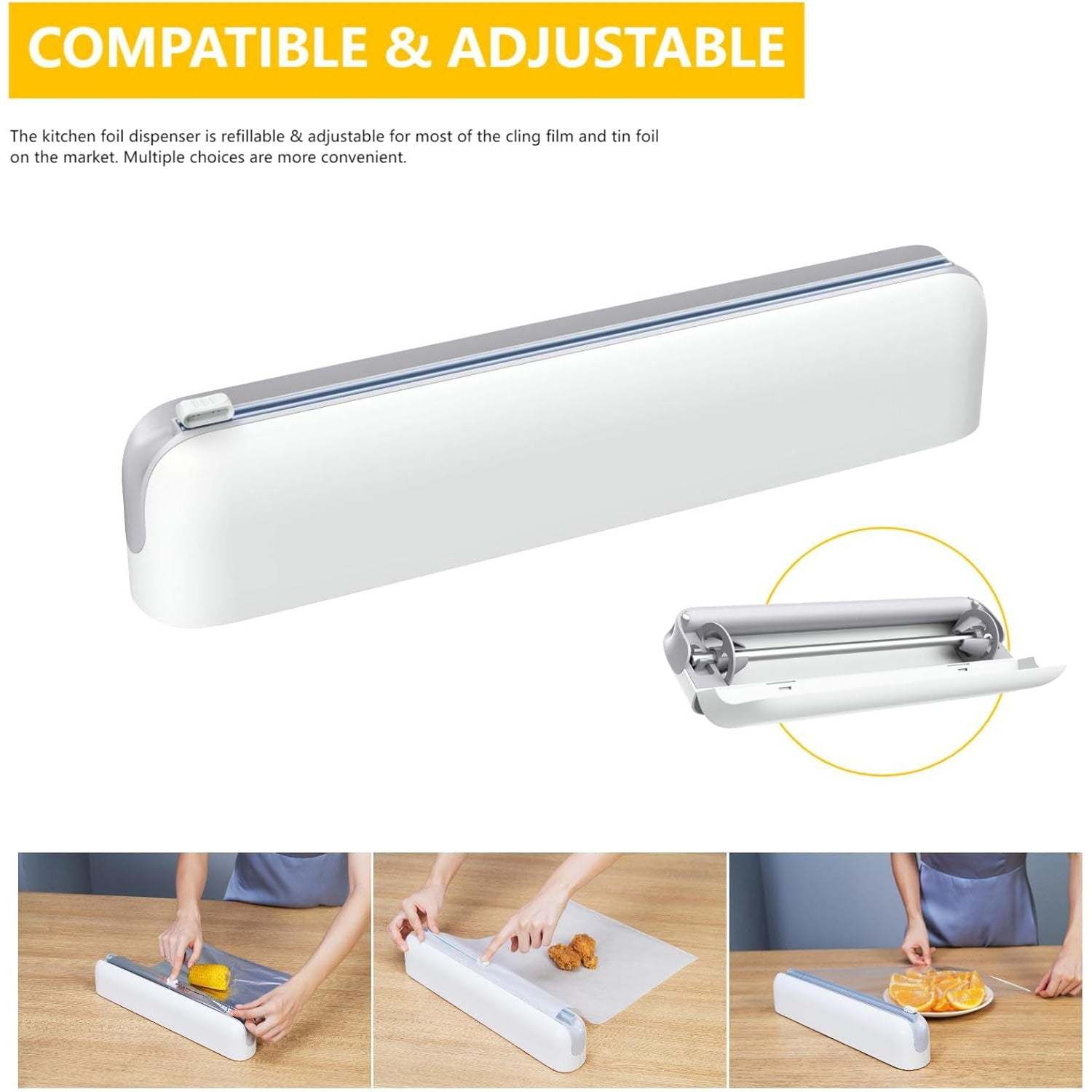 Aluminum Foil and Cling Film Dispenser | With Cutter | One-Hand Easy Operation
