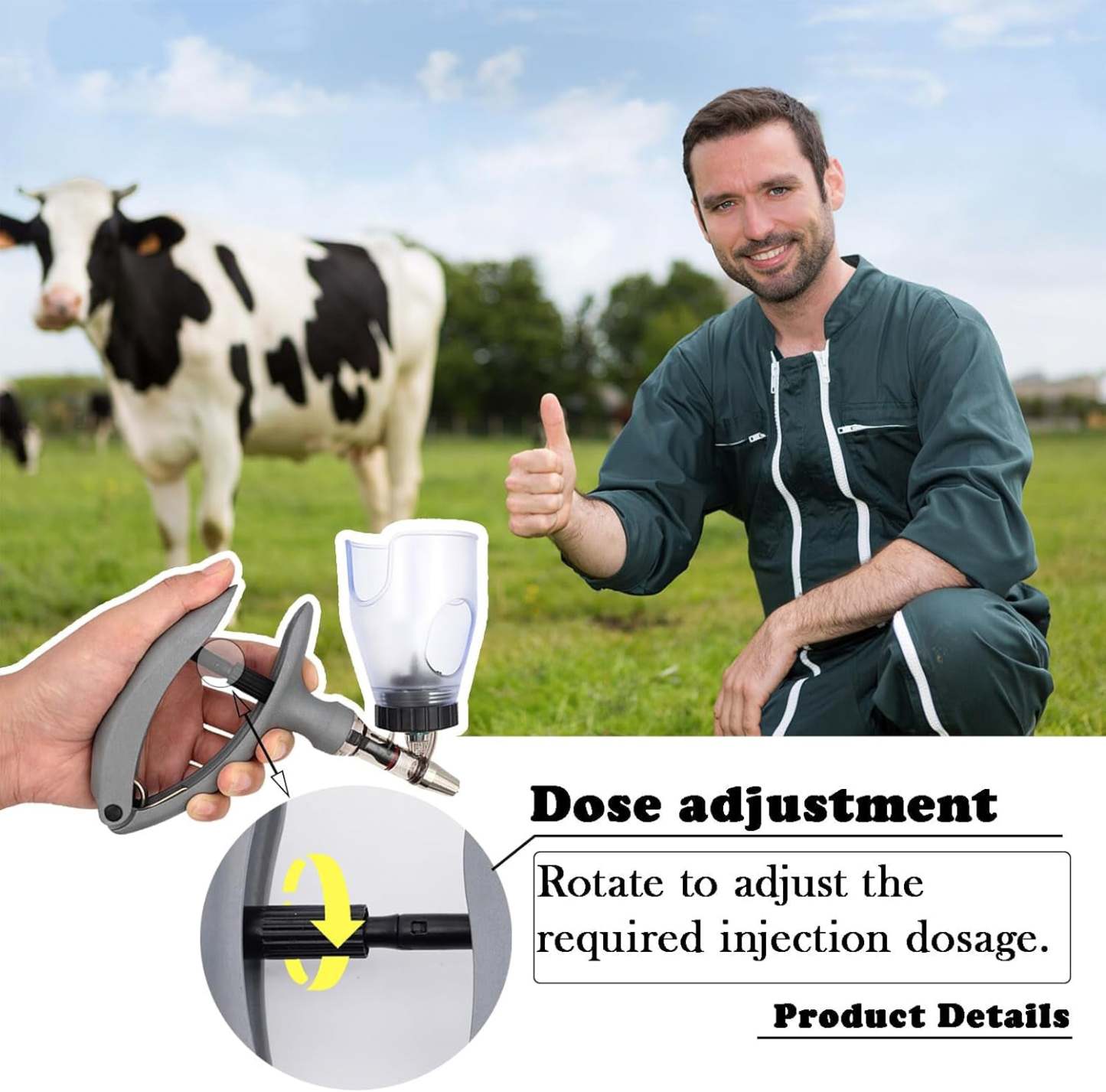 Automatic Veterinary Continuous Injector – Adjustable Dosage Vaccine Drug Dispenser