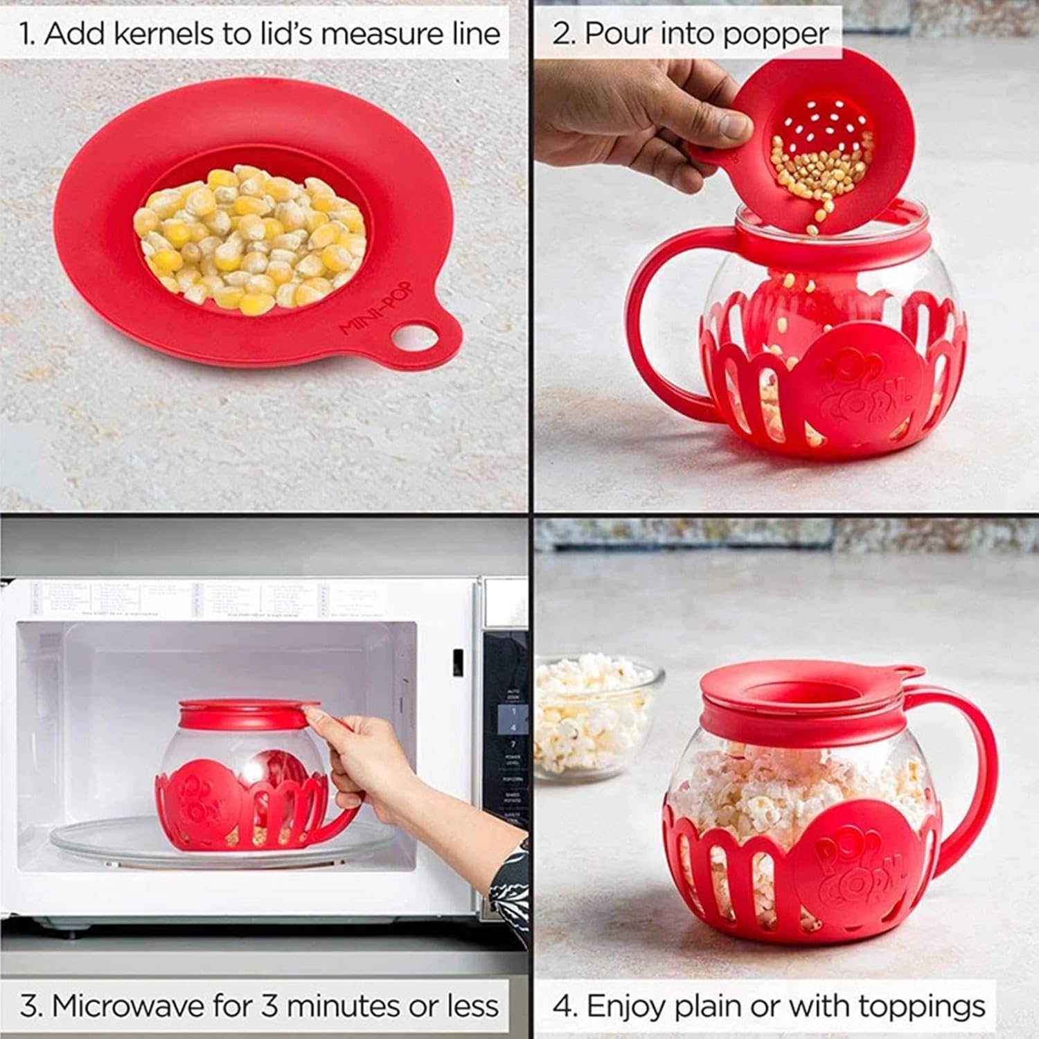 Popcorn Jar – Glass Popcorn Jar with Lid, Microwave Heat Resistant Borosilicate Glass