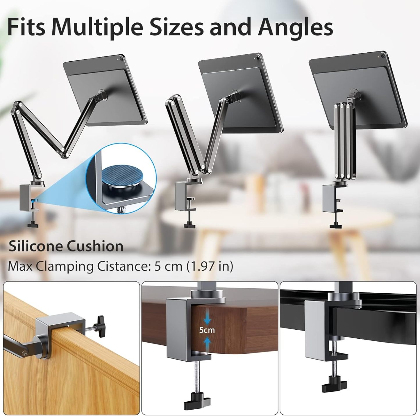 360° Rotating Tablet Stand | Compatible with iPad Pro 12.9", Long Arm Base, Perfect for Work