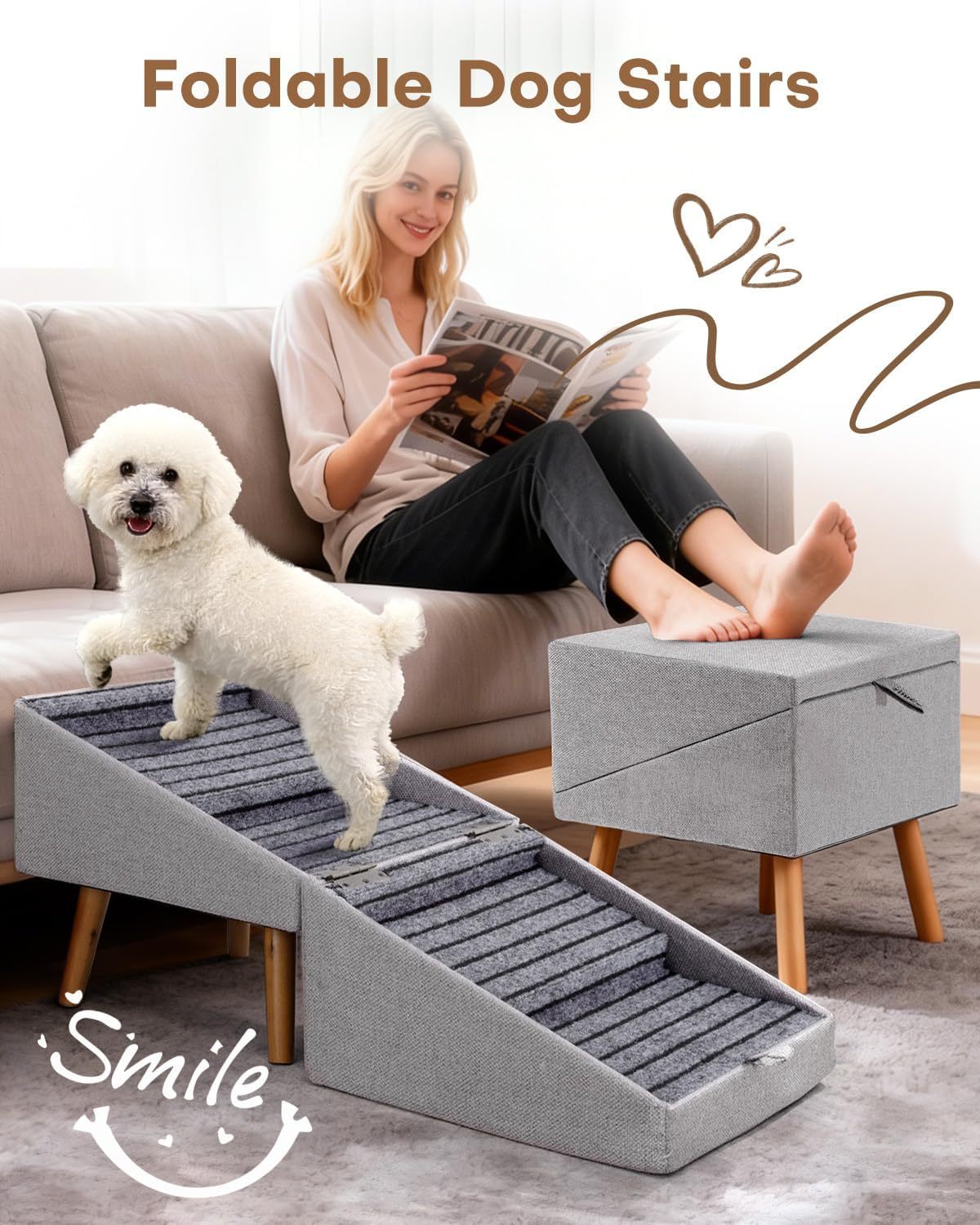 Foldable Dog Stairs Ottoman with Storage