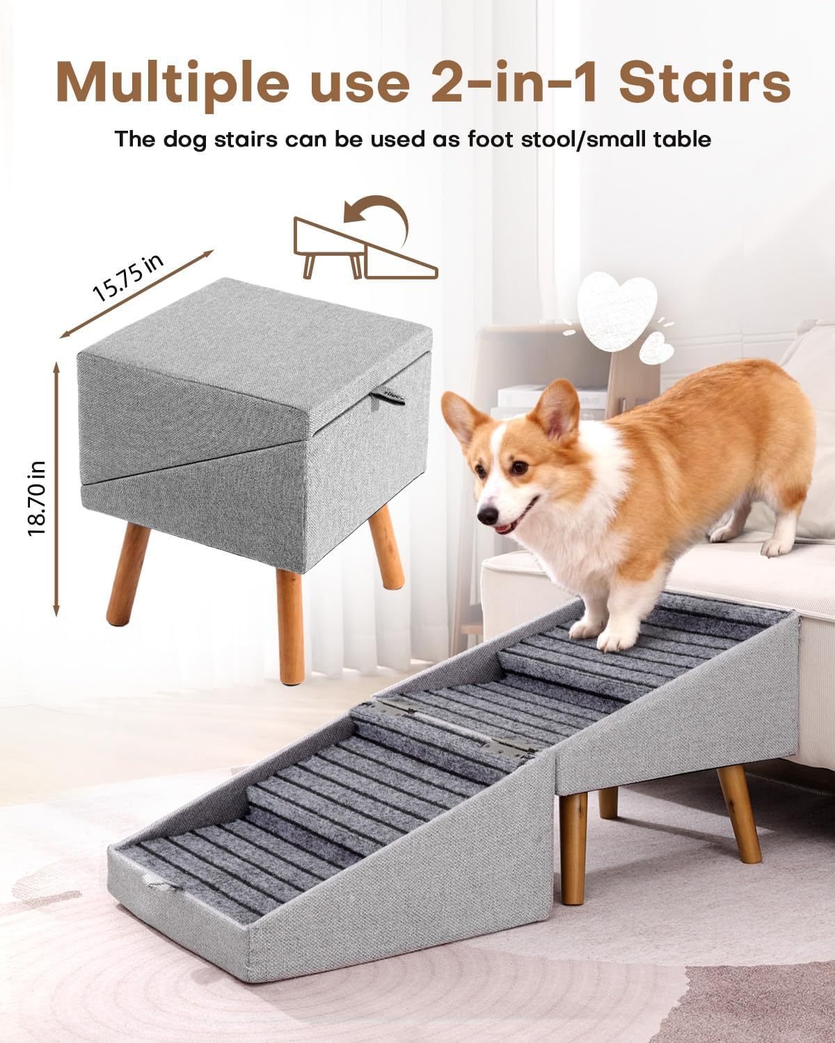Foldable Dog Stairs Ottoman with Storage