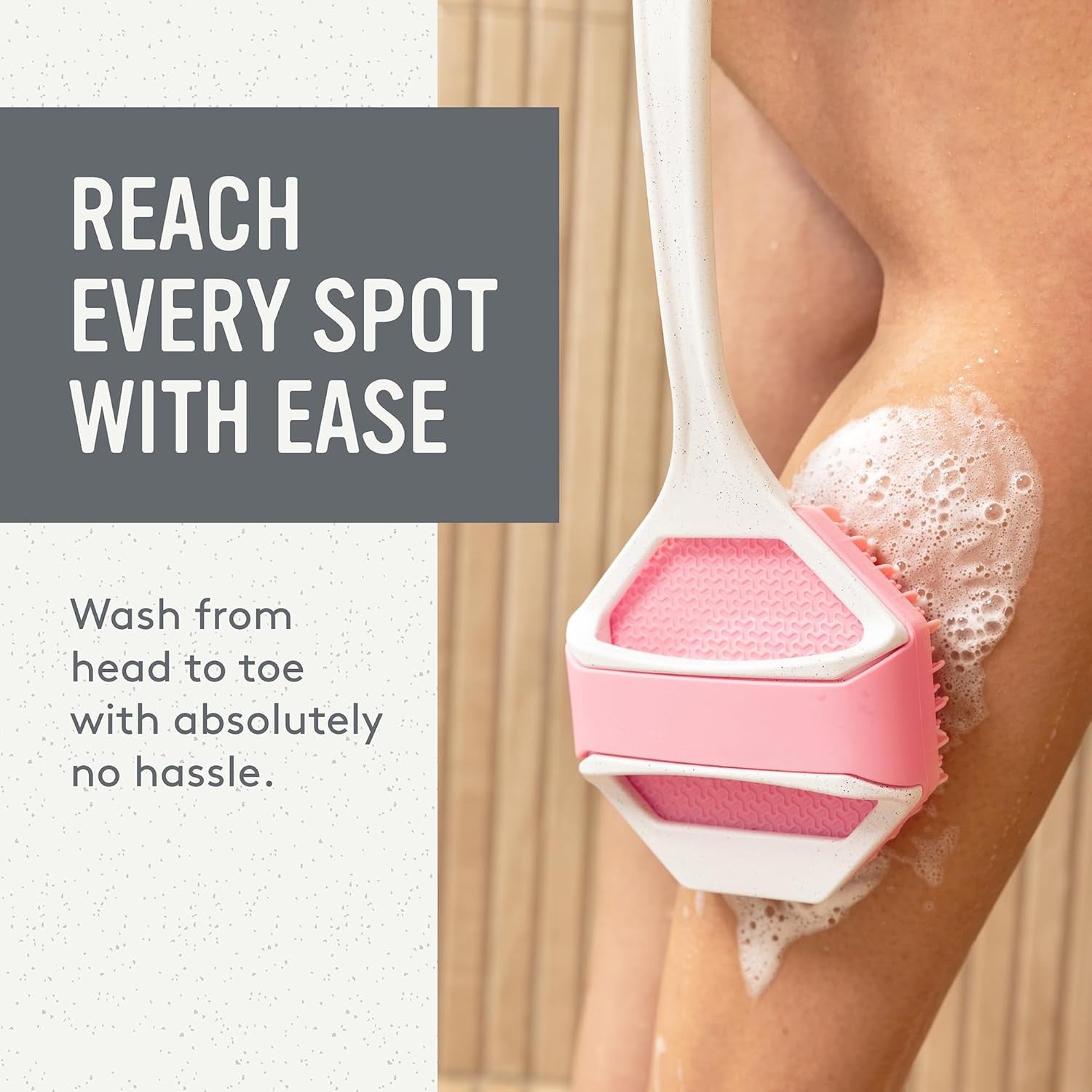 Extended Handle Silicone Body Scrub Brush | Shower Back Scrub Brush, Easily Reach Every Corner