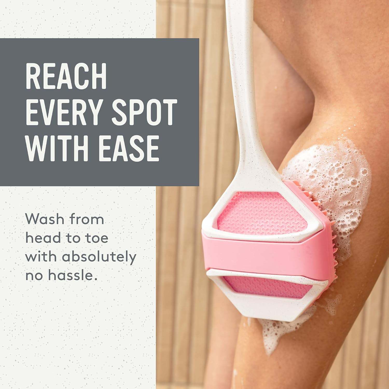 Extended Handle Silicone Body Scrub Brush | Shower Back Scrub Brush, Easily Reach Every Corner