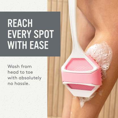 Extended Handle Silicone Body Scrub Brush | Shower Back Scrub Brush, Easily Reach Every Corner