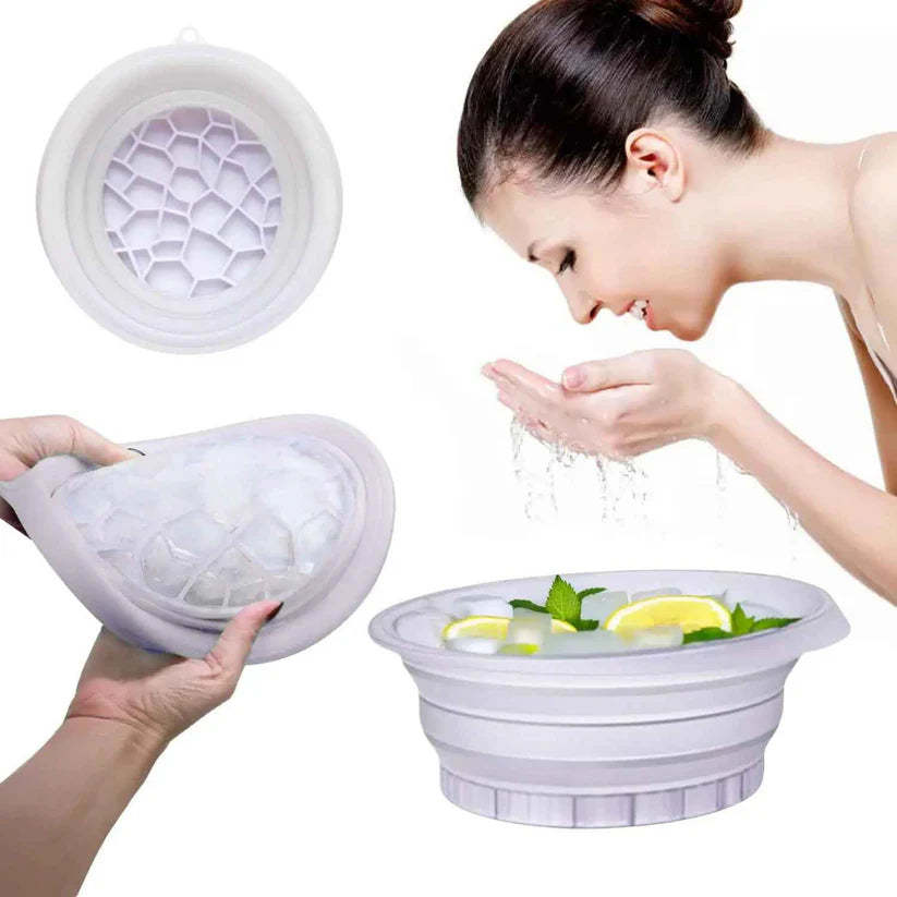 Collapsible Silicone Facial Ice Bowl – Built-in Ice Tray for Skincare,