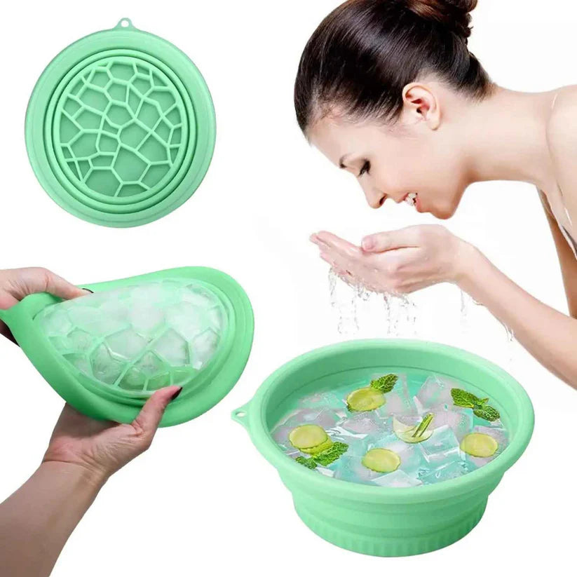 Collapsible Silicone Facial Ice Bowl – Built-in Ice Tray for Skincare,