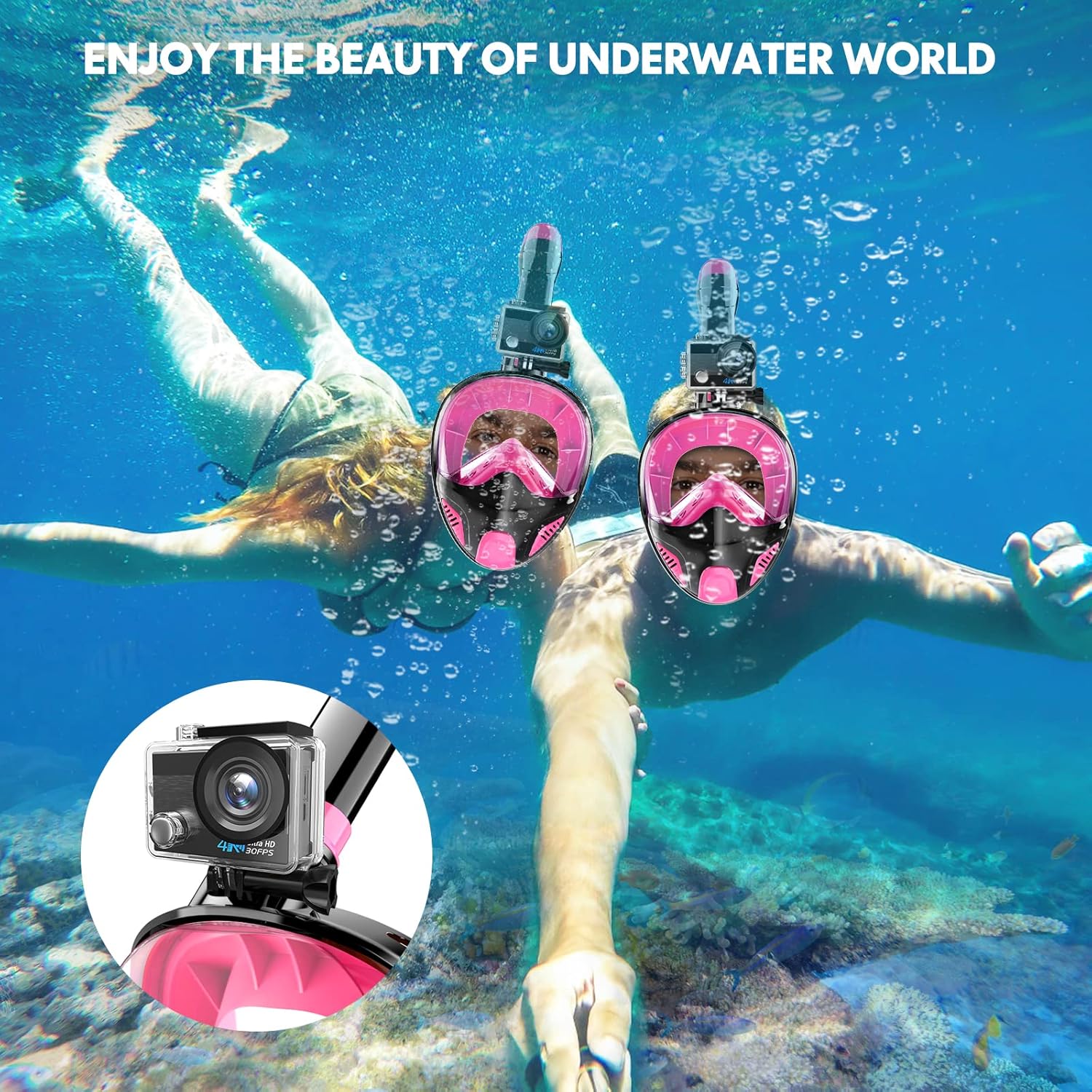 Full Face Snorkel Mask for Adults and Teens – Snorkeling Gear with Detachable Camera Mount