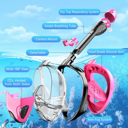 Full Face Snorkel Mask for Adults and Teens – Snorkeling Gear with Detachable Camera Mount