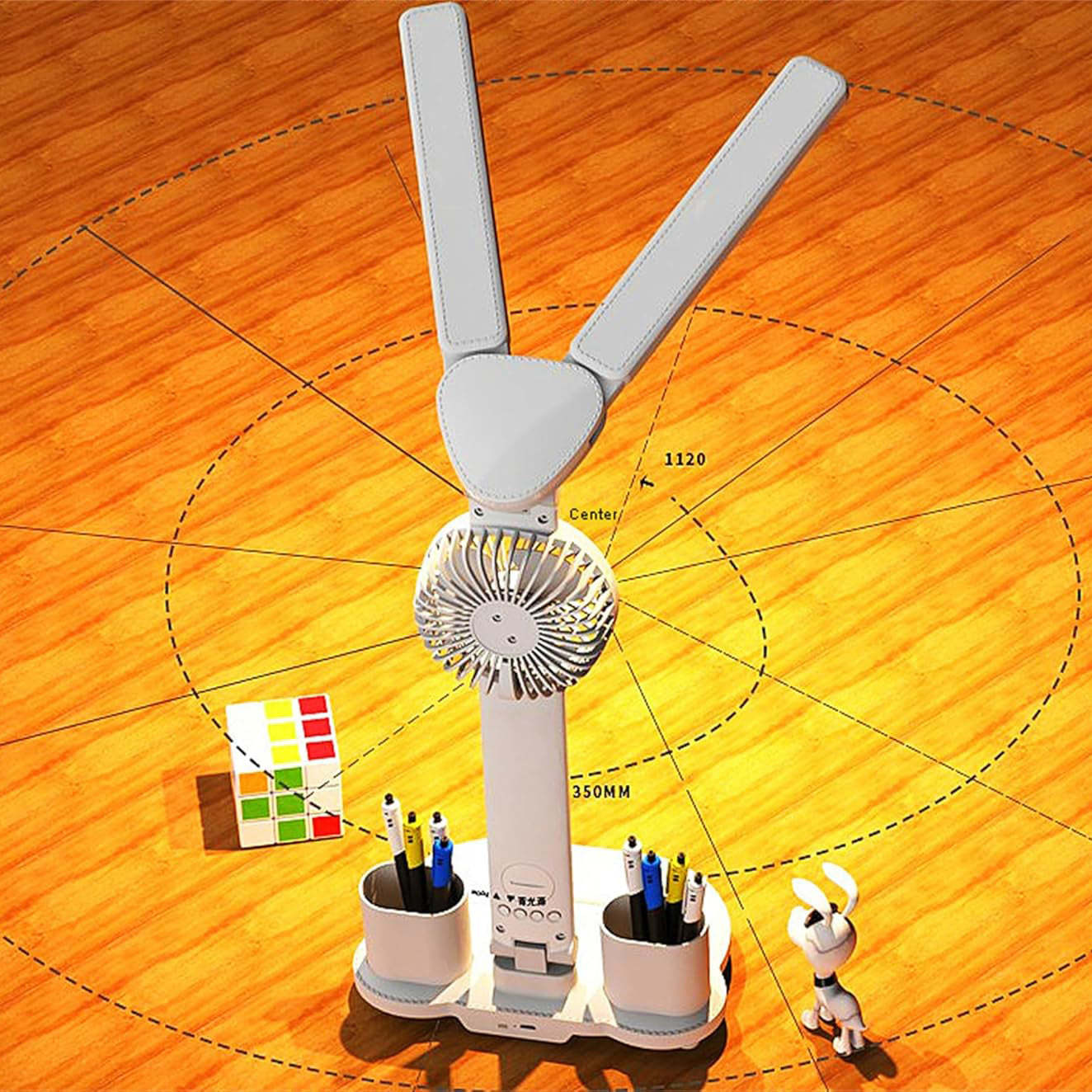 Study Desk Lamp with Fan, Clock, and Pen Holder – USB-Powered Reading Light for Bedside