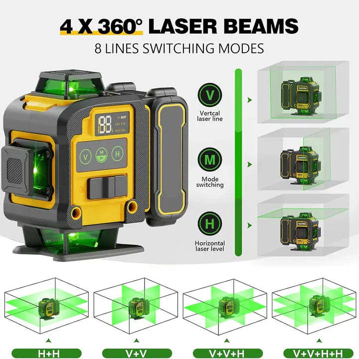 4D 360° Green Laser Level with Tripod – Self-Leveling Alignment Tool