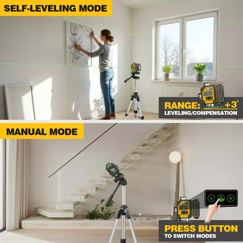 4D 360° Green Laser Level with Tripod – Self-Leveling Alignment Tool