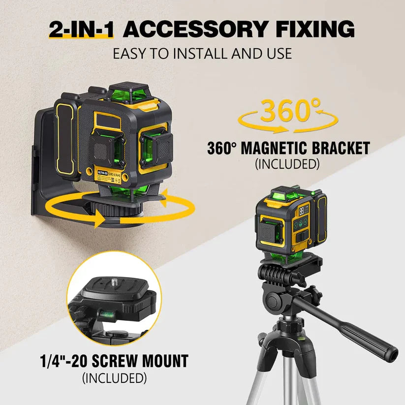 4D 360° Green Laser Level with Tripod – Self-Leveling Alignment Tool
