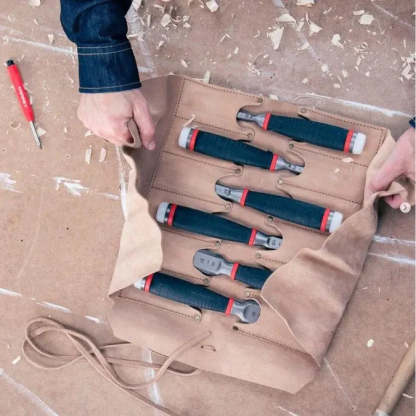Leather Tool Roll – Heavy-Duty Leather Tool Organizer for Chisels & Hand Tools
