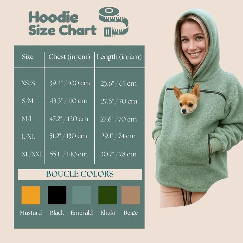 Khaki Hoodie with Pet Carrier Pocket – Cozy Style with Functional Design