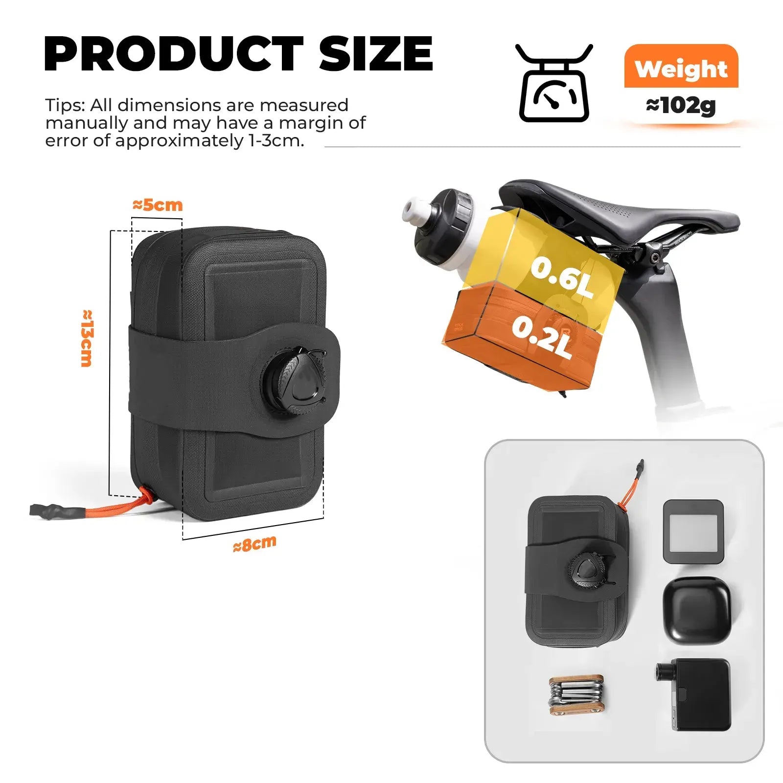 Waterproof Bike Saddle Bag with Dial Lock & Bottle Holder