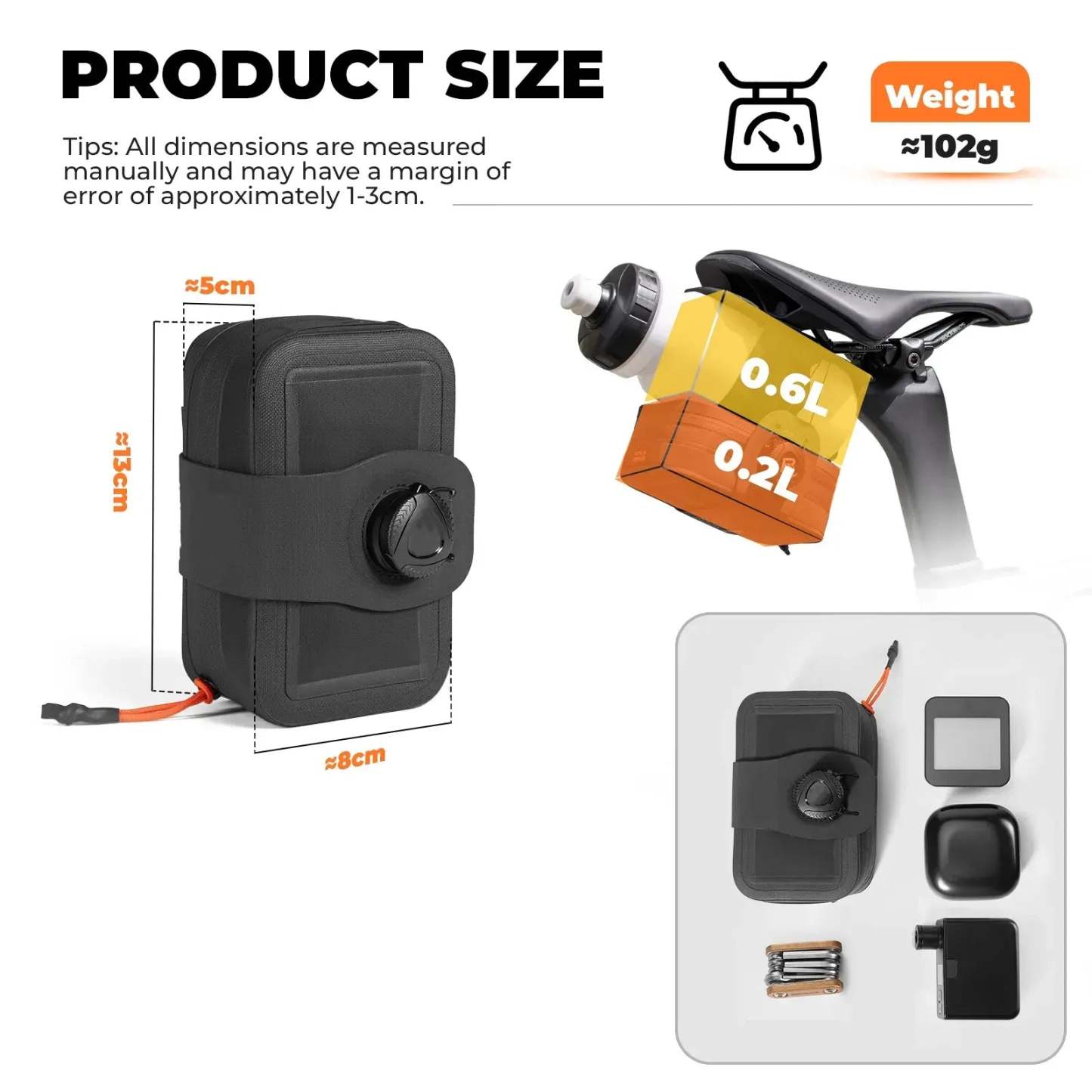 Waterproof Bike Saddle Bag with Dial Lock & Bottle Holder