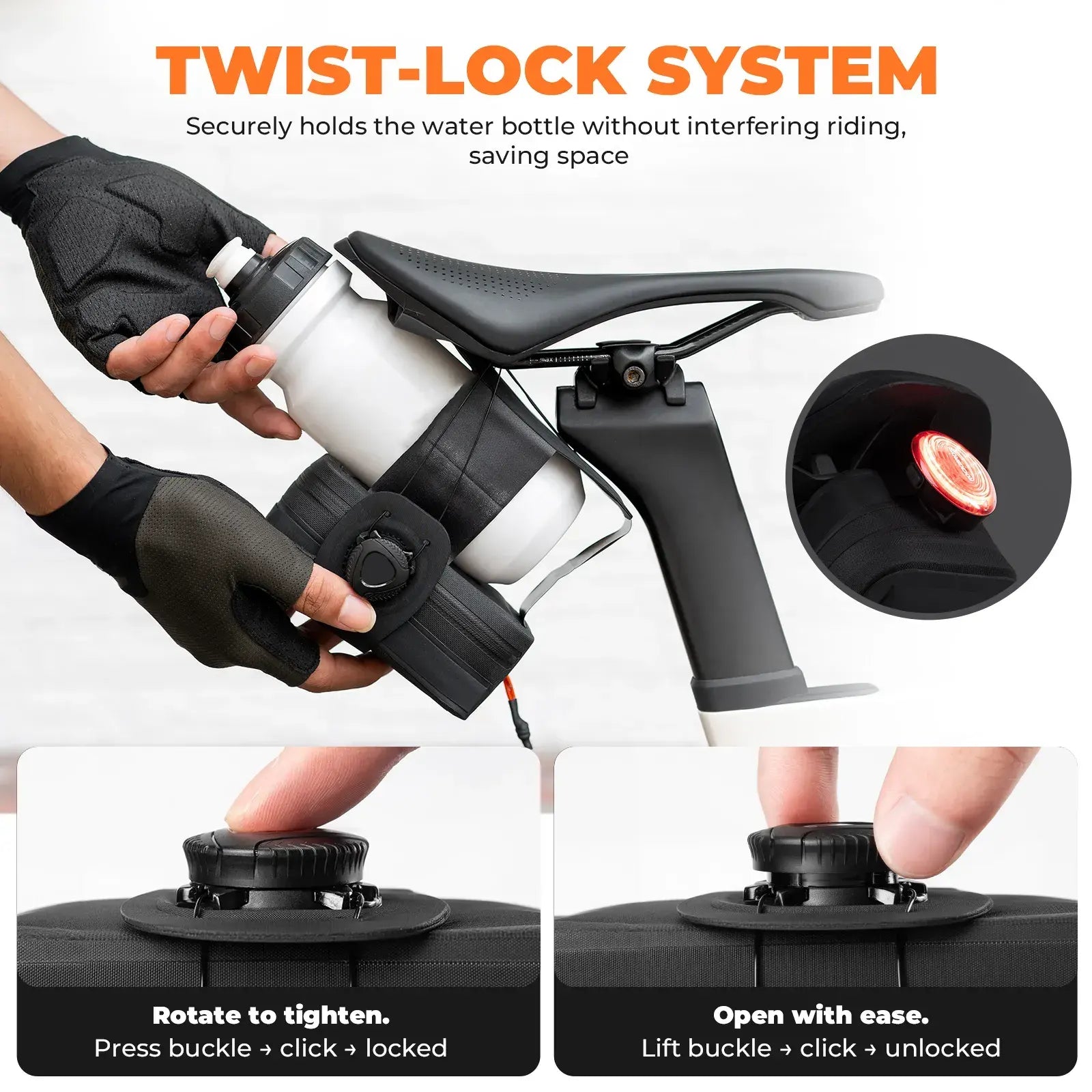 Waterproof Bike Saddle Bag with Dial Lock & Bottle Holder