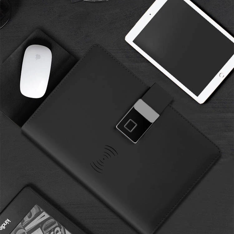 Smart Fingerprint Lock A5 Notebook, USB Charging Leather Journal, for Business Meeting Records Loose-leaf Notepad