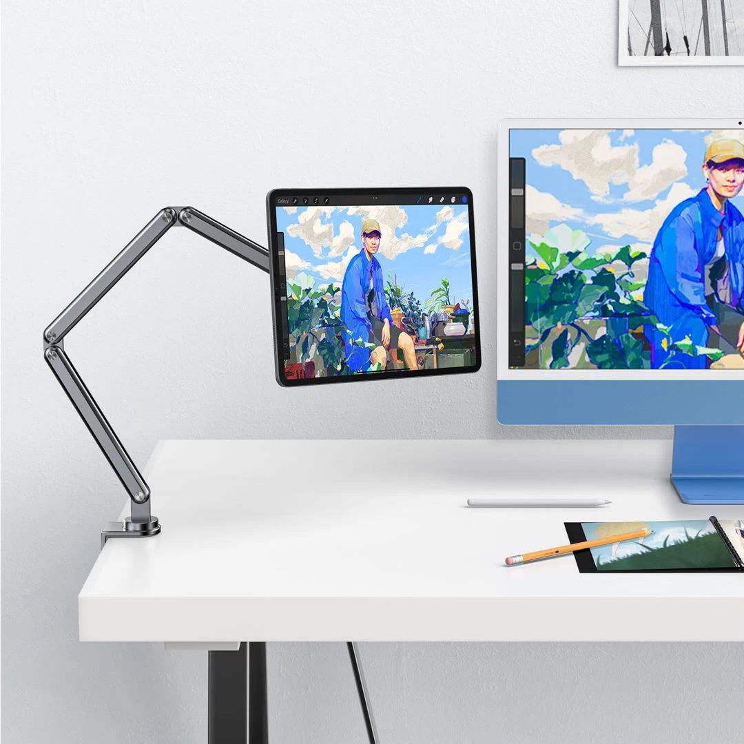 360° Rotating Tablet Stand | Compatible with iPad Pro 12.9", Long Arm Base, Perfect for Work